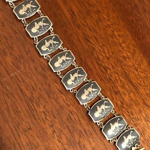 Vintage Thai Nielloware Siam Sterling Silver Panel Bracelet